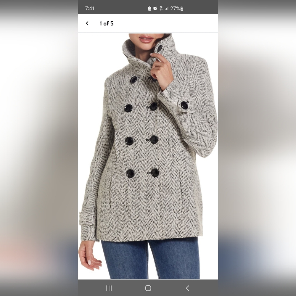 Gallery Gray Double-Breasted Herringbone Sweater Coat